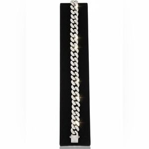 Luxury Silver-Tone Iced Out 8" Cuban Link Bracelet